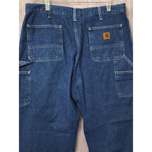 Vtg Carhartt Dungaree Fit Denim Carpenter Jeans Mens 38x32 Baggy Grunge Workwear - Picture 8 of 10